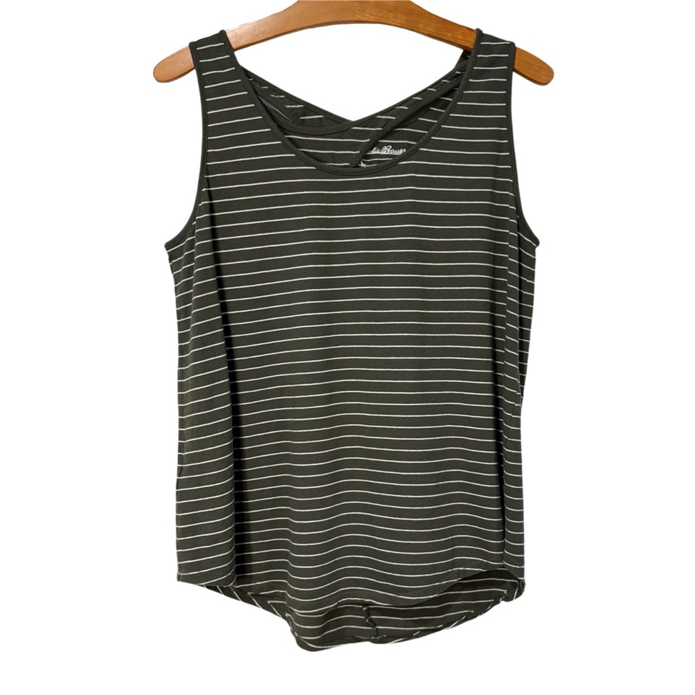 Eddie Bauer Striped Cotton Tank Top Criss Cross Back Green Women’s Large